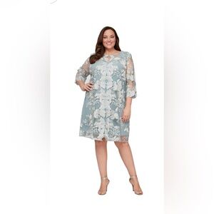 Alex Evenings Floral Lace Dress in Blue and White